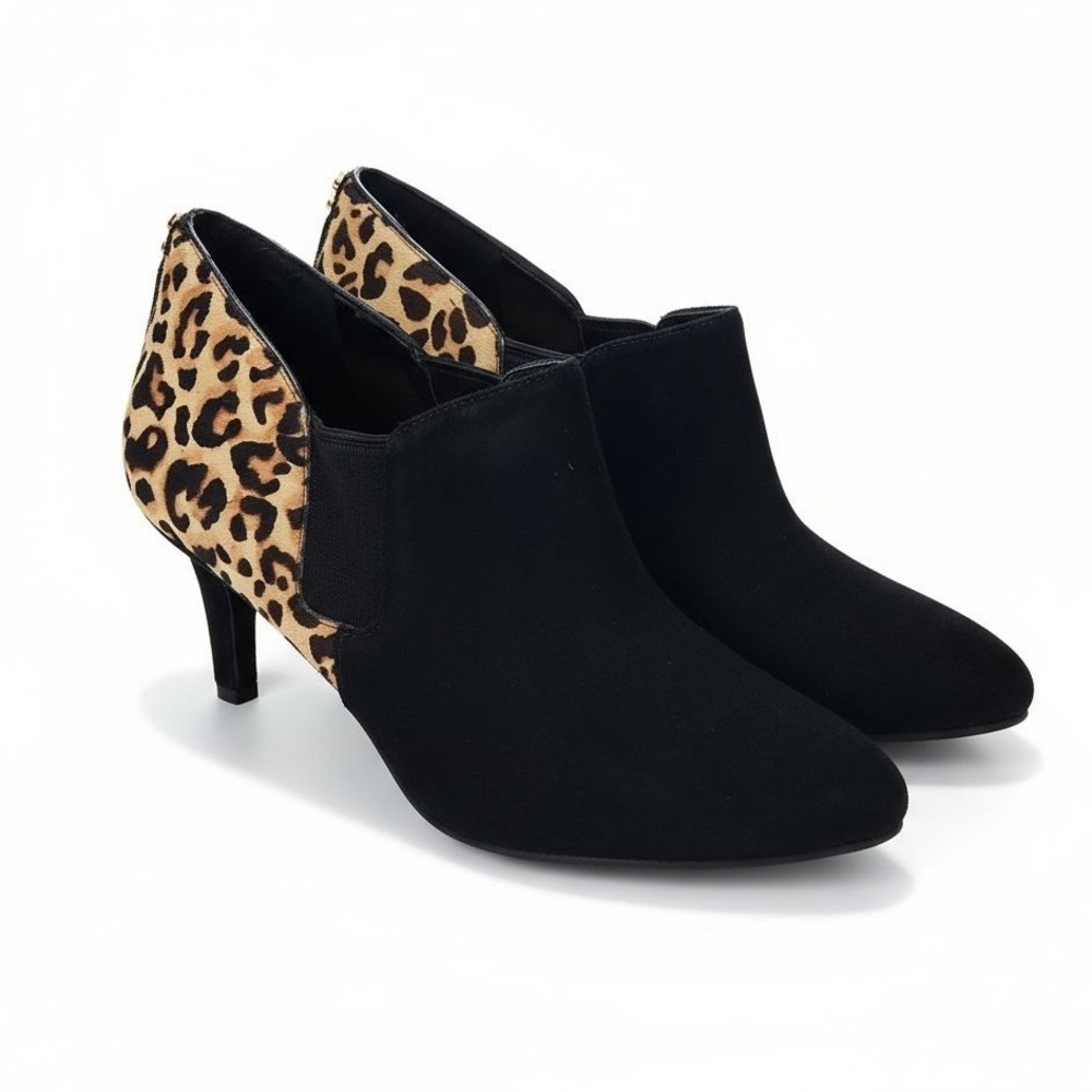 Cole Haan Maxfield Shooties Ankle Boots Booties Sz 10B Black Leopard Suede Fur‎